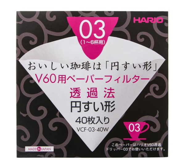 Hario - papierowe filtry do drippera V60-03 białe - 40 sztuk